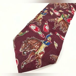 Vintage Style Tabasco Novelty Tie Burgundy Western Cowboy Americana Silk Necktie